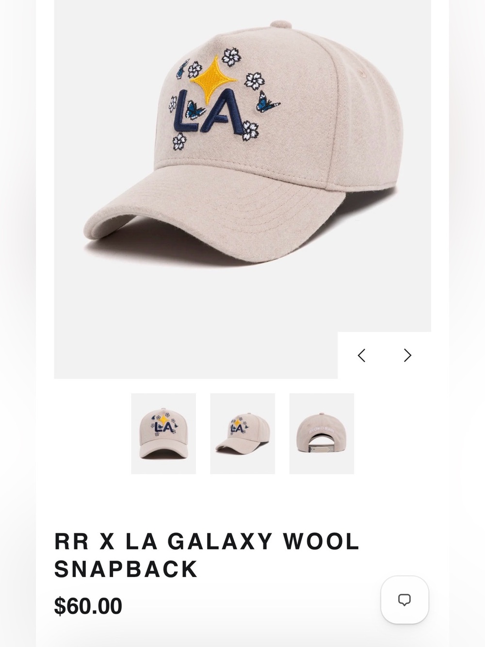 LA Galaxy Wool Snapback Cap in Beige with Embroidered LA Motif
